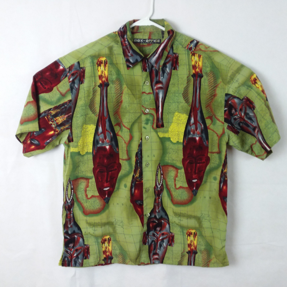 Tiki Face Camp Shirt Men's Medium Polyester